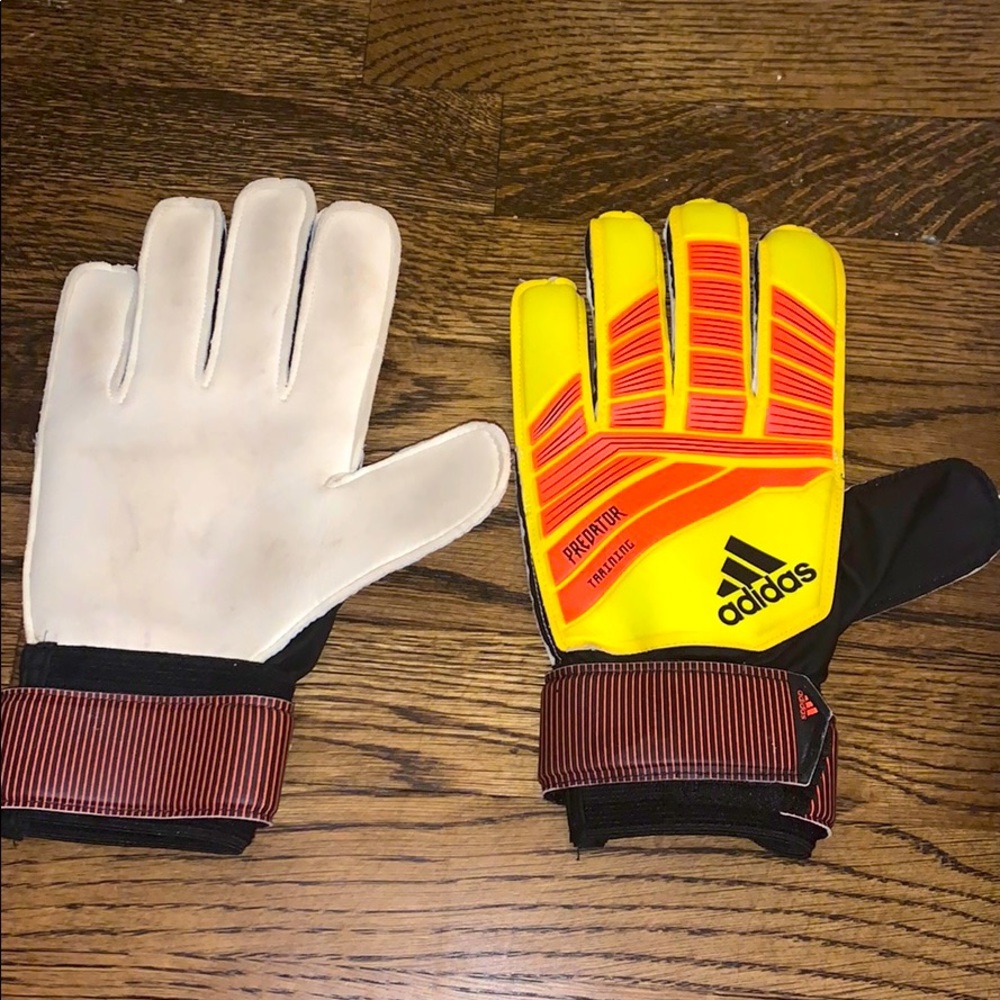 Soccer goalie gloves. Neon yellow and orange.